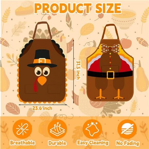 Happy Thanksgiving‎ Aprons with Pockets, Waterproof Fall Kids' Turkey Aprons for - Picture 2 of 8